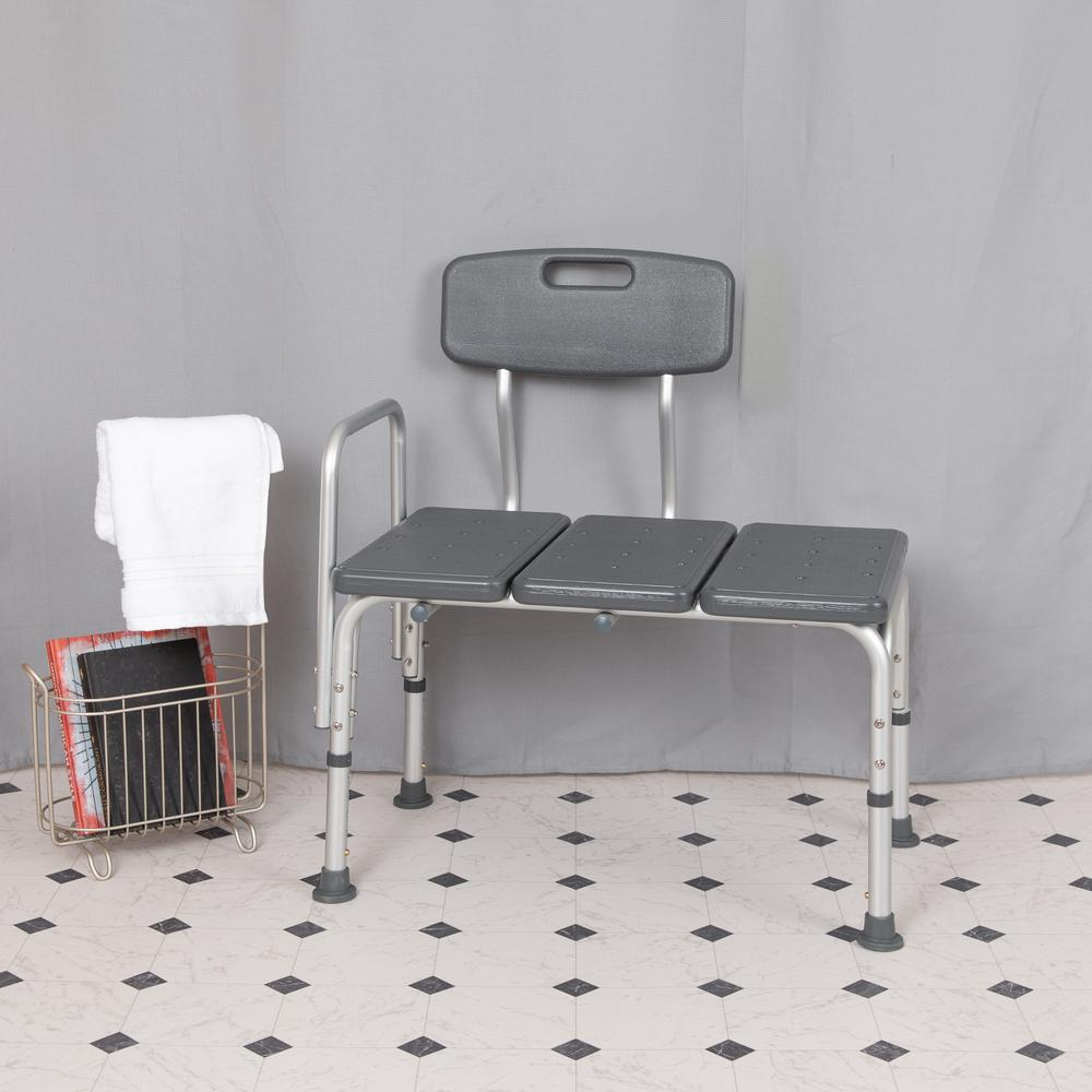 HERCULES Series 300 Lb. Capacity Adjustable Gray Bath & Shower Transfer Bench with Back and Side Arm