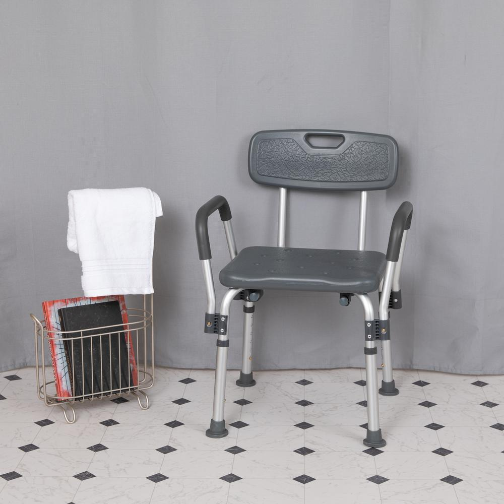 HERCULES Series 300 Lb. Capacity, Adjustable Gray Bath & Shower Chair with Depth Adjustable Back