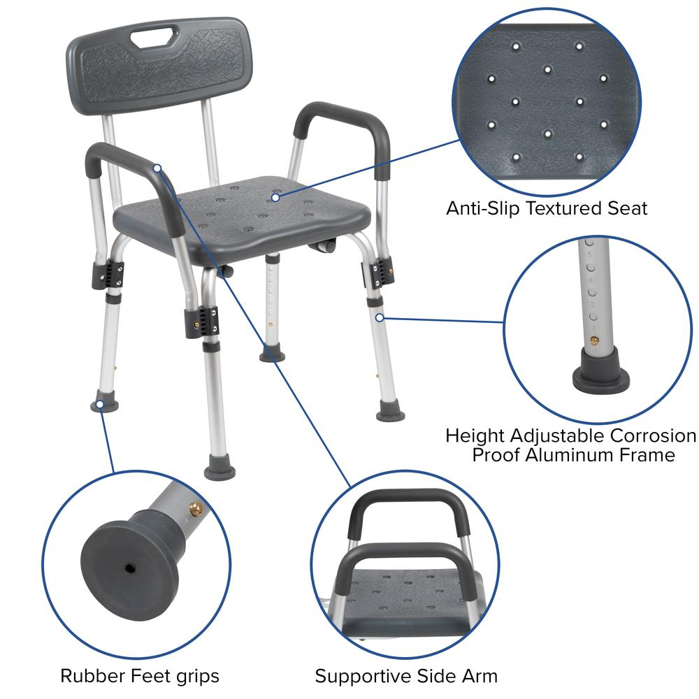 HERCULES Series 300 Lb. Capacity, Adjustable Gray Bath & Shower Chair with Depth Adjustable Back