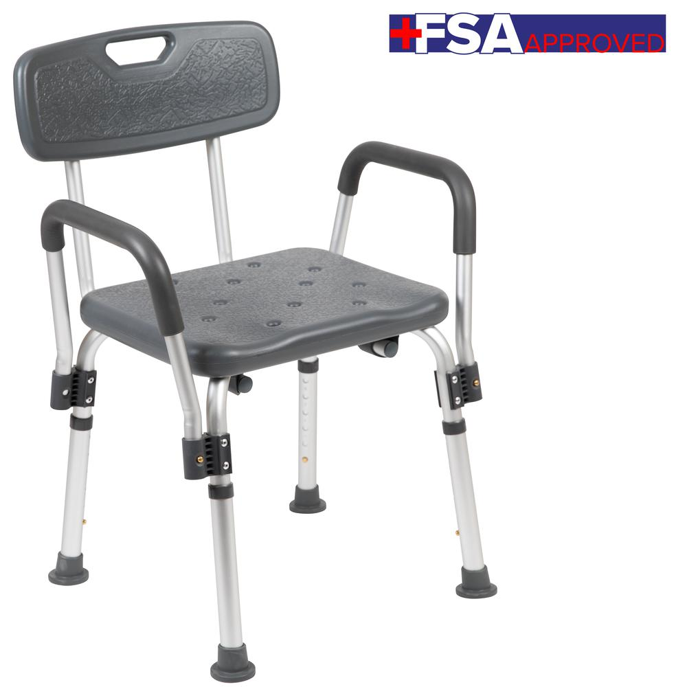 HERCULES Series 300 Lb. Capacity, Adjustable Gray Bath & Shower Chair with Depth Adjustable Back