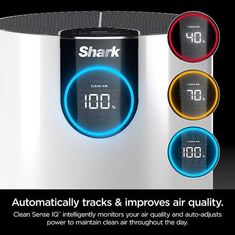 Shark HP102 Air Purifier with True HEPA Filter, 100M³ Capacity, Digital Display, Compact Design, Pure Air Microforce Technology, Clean Sense IQ, Allergen Relief