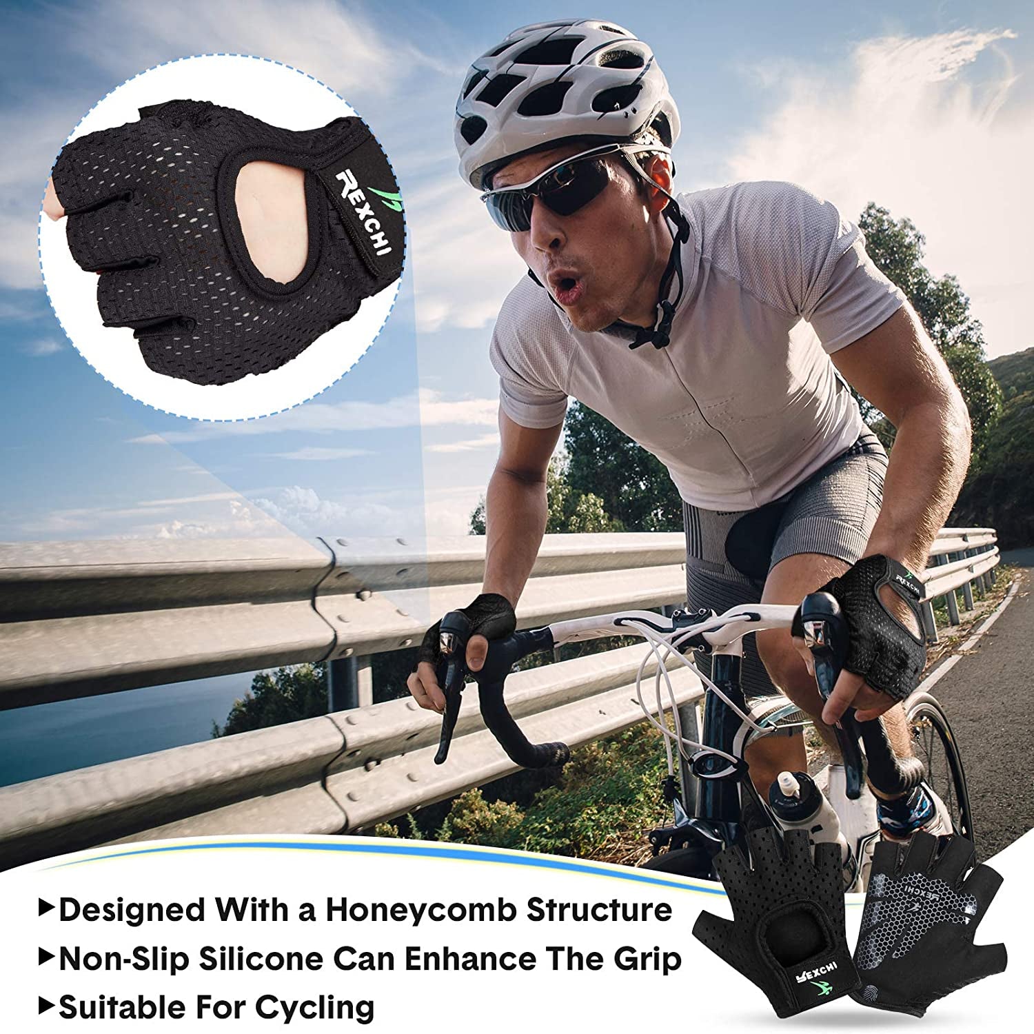 Geyoga 2 Pairs Workout Gloves Adjustable Weight Lifting Gym Exercise Training Breathable Workout Gloves with Full Palm Protection for Men and Women Fitness, Biking, Pull Up, Cycling