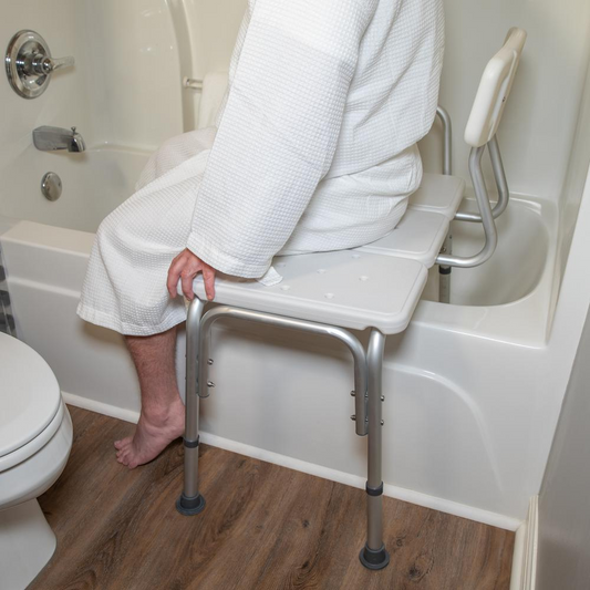 HERCULES Series 300 Lb. Capacity Adjustable Gray Bath & Shower Transfer Bench with Back and Side Arm