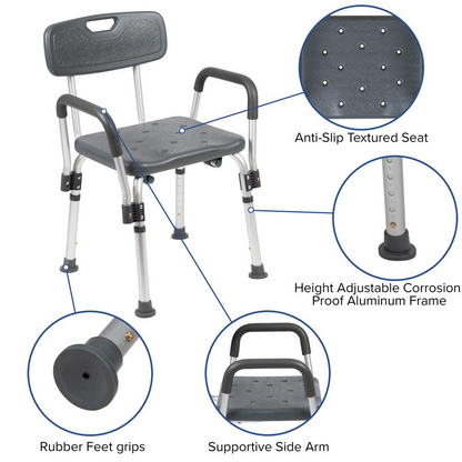 HERCULES Series 300 Lb. Capacity, Adjustable Gray Bath & Shower Chair with Depth Adjustable Back