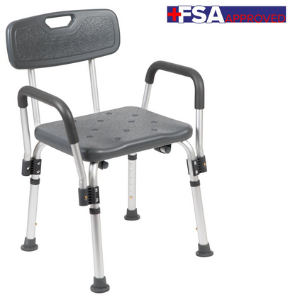 HERCULES Series 300 Lb. Capacity, Adjustable Gray Bath & Shower Chair with Depth Adjustable Back