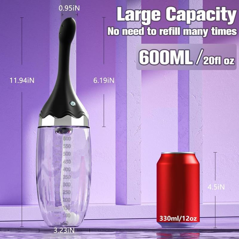 Anal Douche Automatic Enema Bulb 20Oz Electric Enemas for Colon Cleanse for Women with 3 Speeds 5 Spouts, Silicone Douches for Men Anal Cleaner, Remote Control Enema Kit Anti-Backflow Bottle