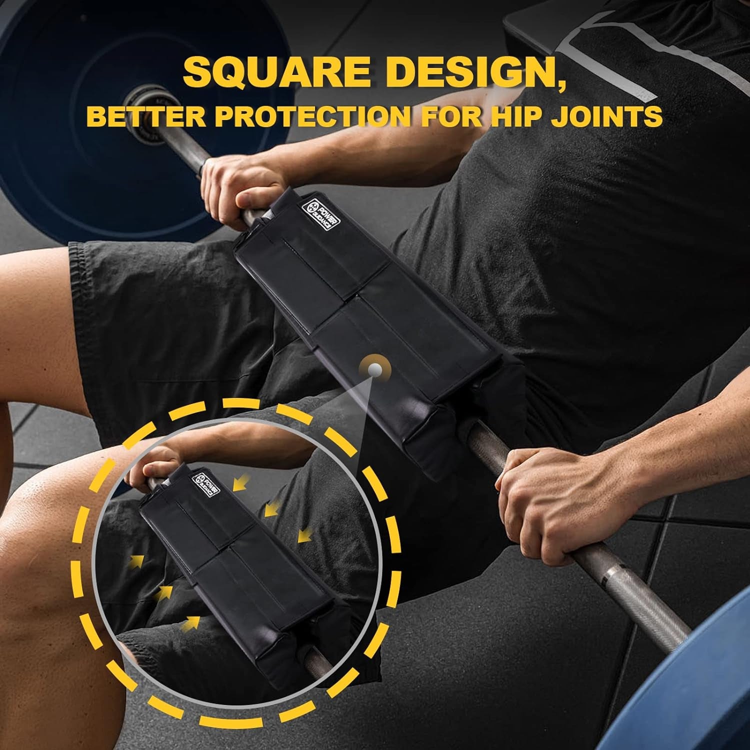 POWER GUIDANCE Square Hip Thrust Pad Barbell Squat Pad Protective Pad for Barbell Bench Press, Barbell Hip Thrusts, Weight Lifting, Squats, Lunges - Fit Standard and Olympic Bars
