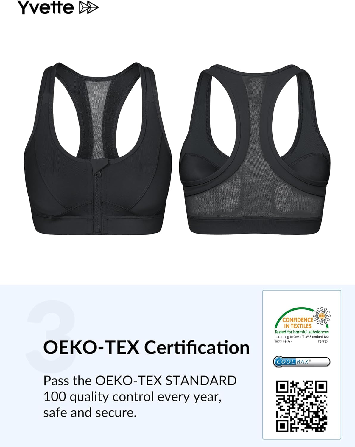 Yvette Zip Front Sports Bra - High Impact Sports Bras for Women plus Size Workout Fitness Running