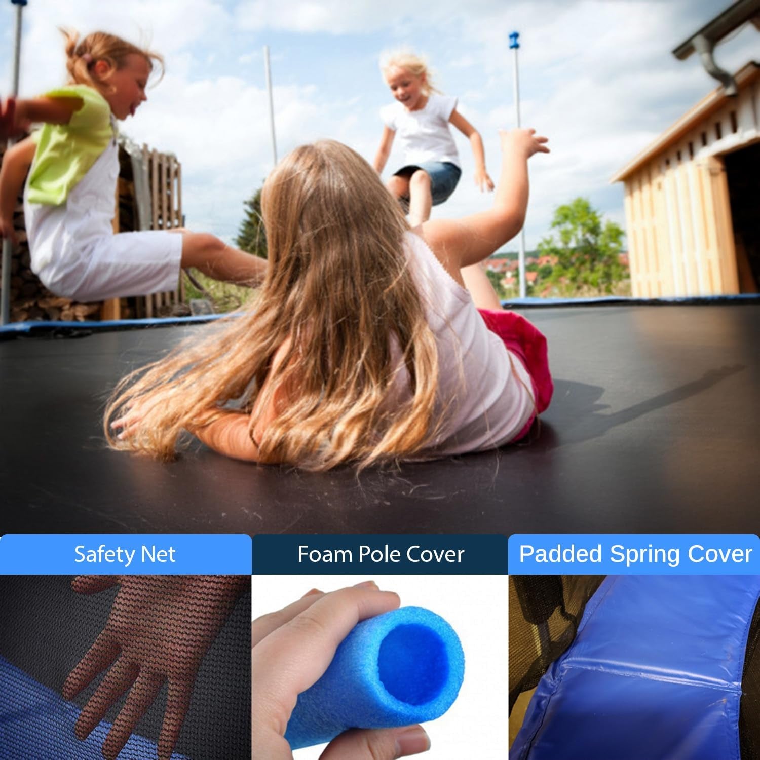 Serenelife 8FT 10FT 12FT 14FT Outdoor Trampoline for Kids and Adults – ASTM Certified Heavy-Duty Backyard Trampoline with Safety Poles, Net Enclosure, and Stable Anti-Rust Frame
