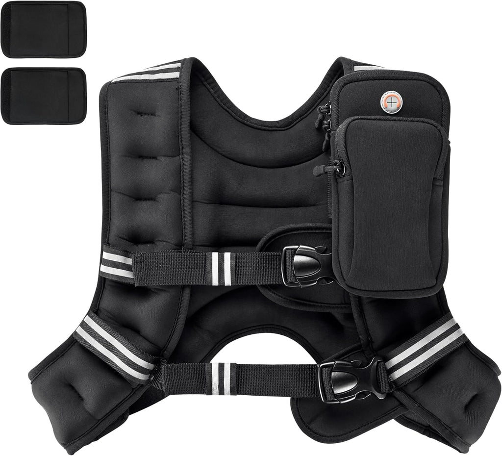 PACEARTH Weighted Vest,4Lb/6Lb/10Lb/12Lb/16Lb/20Lb/25Lb/30Lb Weight Vest with Reflective Stripe, Body Weight Vests Adjustable for Men, Women Workout, Strength Training, Running, Walking, Jogging
