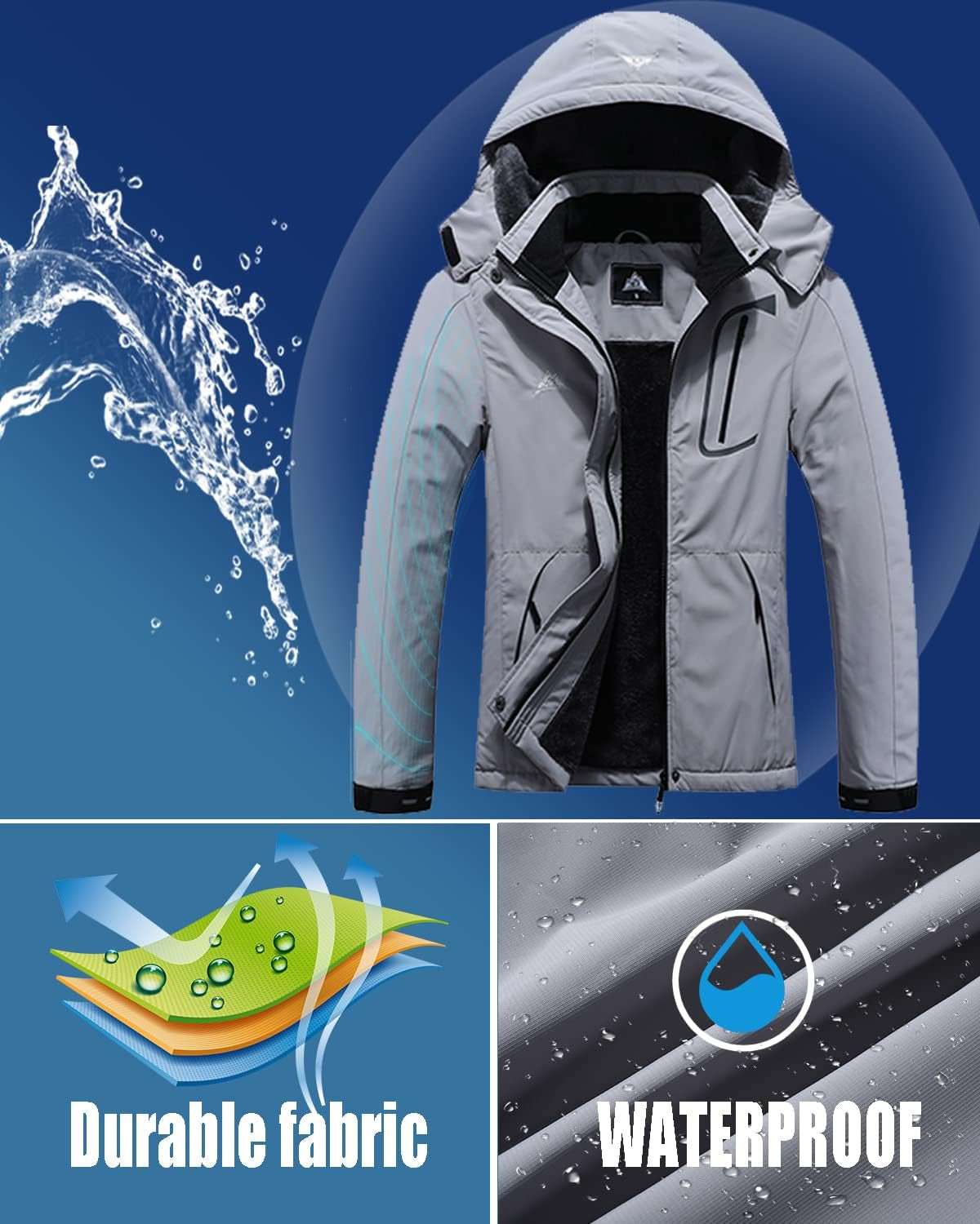 MOERDENG Women'S Waterproof Ski Jacket Warm Winter Coat Outdoor Windbreaker Hiking Snowboarding Jacket