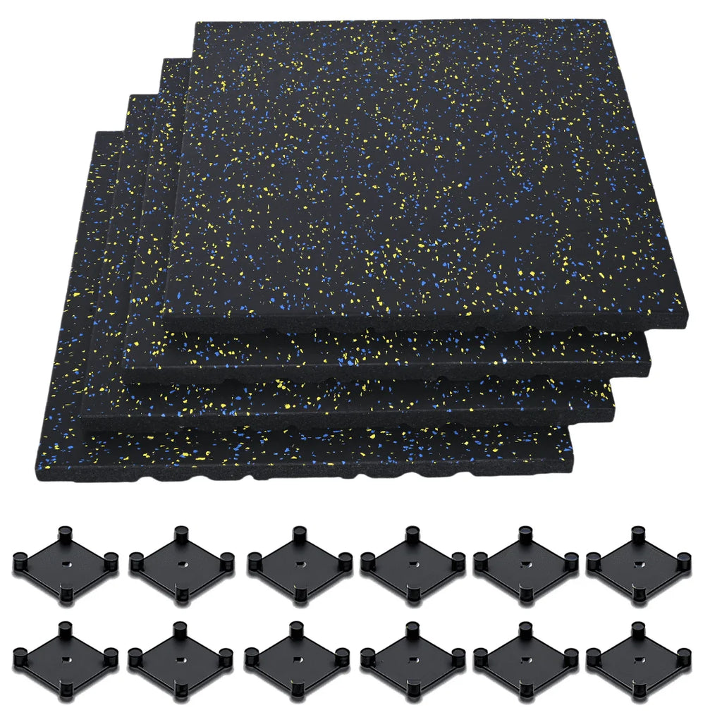 Rubber Gym Flooring, 0.98'' Thick High-Density Gym Mats, 20" X 20" Exercise Workout Equipment Mat for Home Gym, 4 PCS - 10.75 Sq.Ft