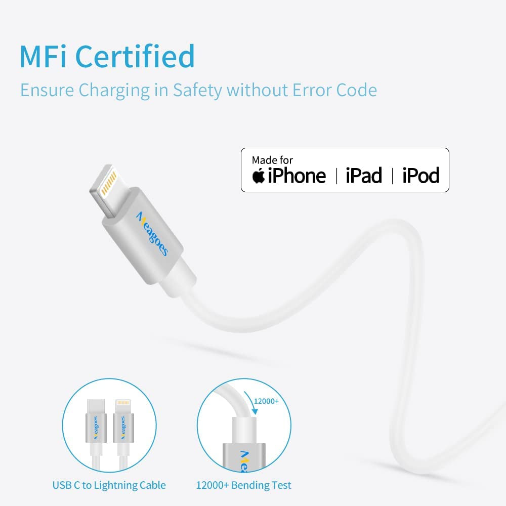 Fast USB C Car Charger, Meagoes 20W PD Rapid Charging Adapter Compatible for Apple Iphone 14 Pro Max/14 Pro/14 Plus/14/13/12/Mini/11/Xs/Xr/X/8 Plus/Se 3-3.3Ft Mfi Certified Type C to Lightning Cable
