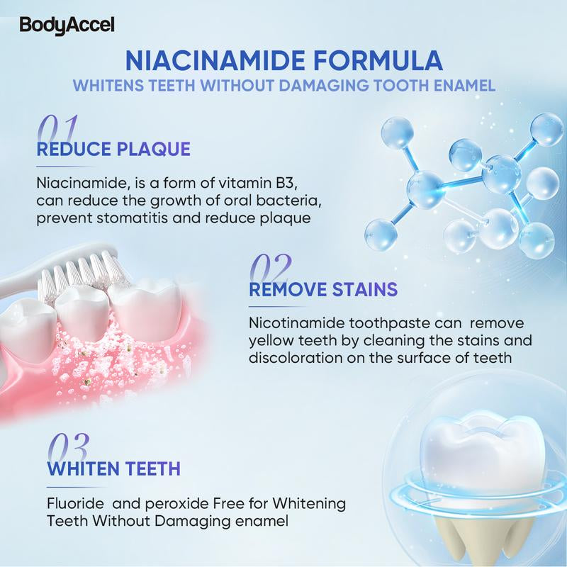 【N】Bodyaccel Niacinamide Whitening Toothpaste ,Cleaning Your Teeth and Making You Shine,For Adults,Flouride Free.