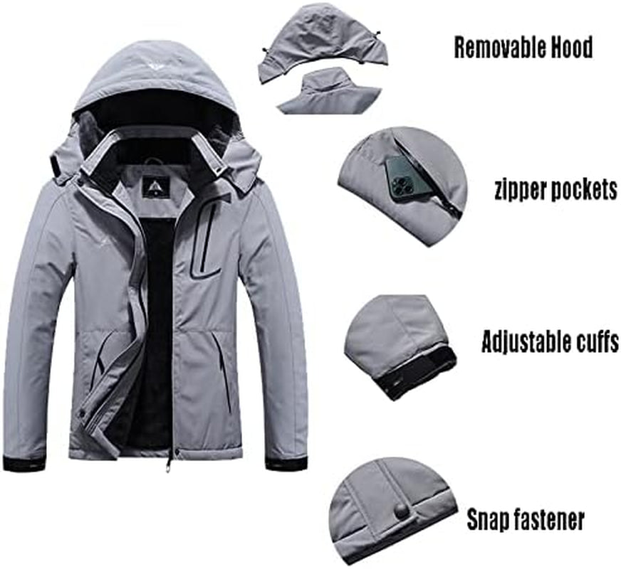 MOERDENG Women'S Waterproof Ski Jacket Warm Winter Coat Outdoor Windbreaker Hiking Snowboarding Jacket