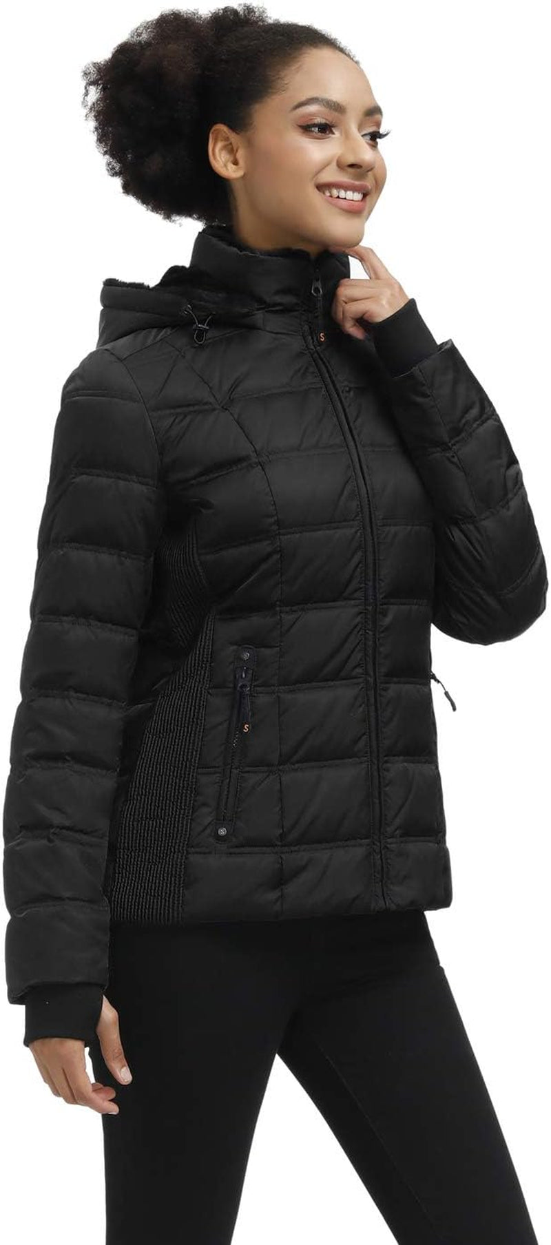 SLOW down Women down Puffer Jacket Warm Hooded Winter down Puffer Coat with Faux-Fur Hood & Collar