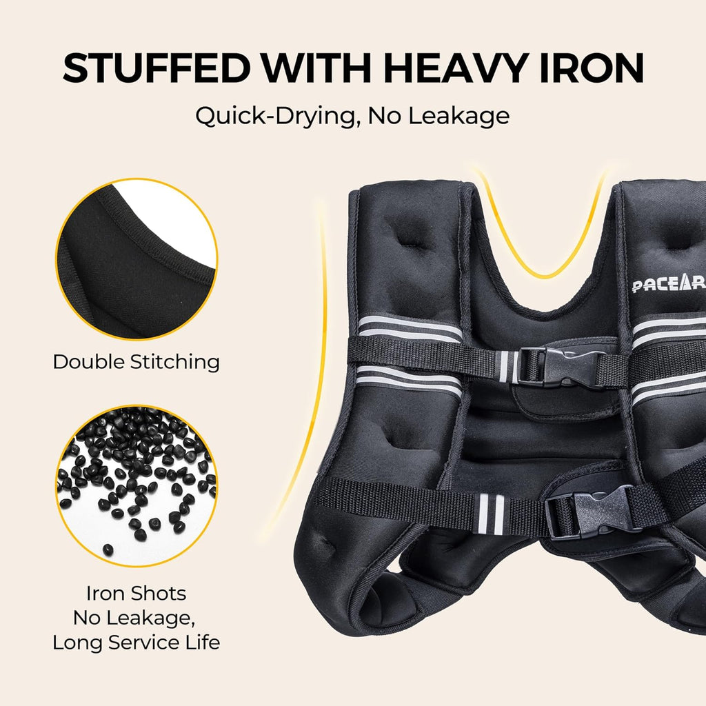 PACEARTH Weighted Vest,4Lb/6Lb/10Lb/12Lb/16Lb/20Lb/25Lb/30Lb Weight Vest with Reflective Stripe, Body Weight Vests Adjustable for Men, Women Workout, Strength Training, Running, Walking, Jogging