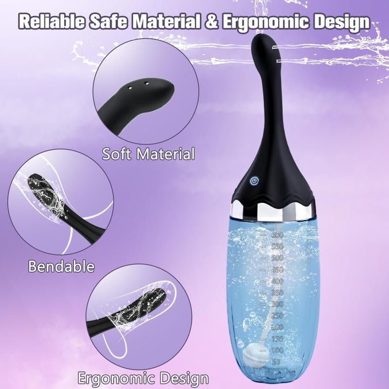 Anal Douche Automatic Enema Bulb 20Oz Electric Enemas for Colon Cleanse for Women with 3 Speeds 5 Spouts, Silicone Douches for Men Anal Cleaner, Remote Control Enema Kit Anti-Backflow Bottle