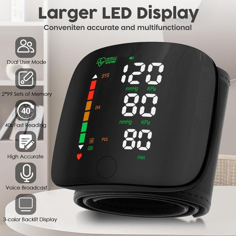 Wrist Blood Pressure Monitor Led Display,Touch Screen Wrist Blood Pressure Cuff 99X2 Reading Memory Wrist Bp Monitor with Carrying Case,Health Monitoring Adjustable.
