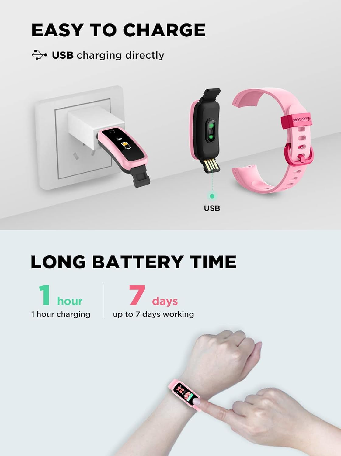BIGGERFIVE Vigor Kids Fitness Tracker for Girls & Boys Ages 5-15, Kids Watch with IP68 Waterproof, Pedometer, Activity Tracker with Heart Rate & Sleep Monitor, Calorie & Step Counter Watch