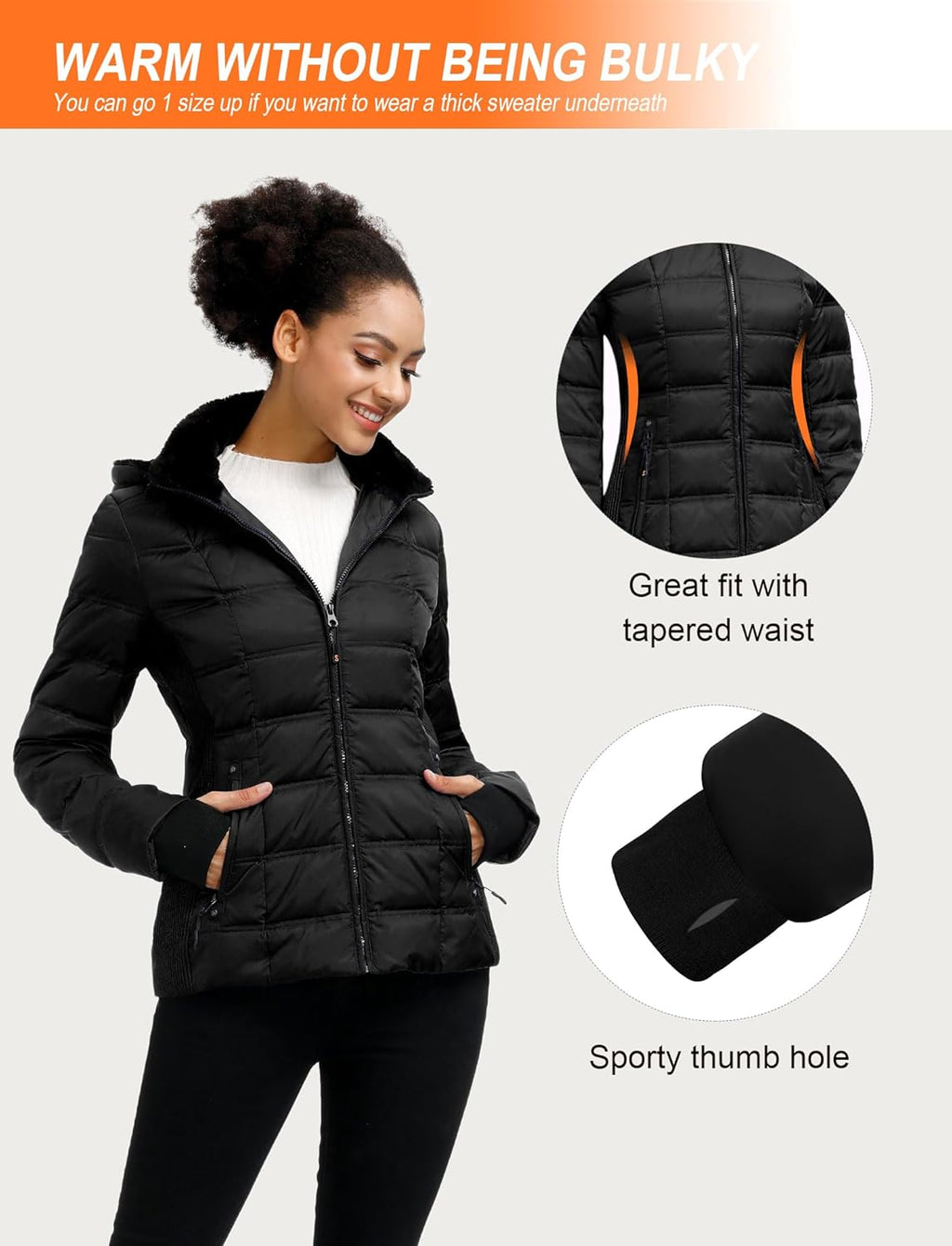 SLOW down Women down Puffer Jacket Warm Hooded Winter down Puffer Coat with Faux-Fur Hood & Collar