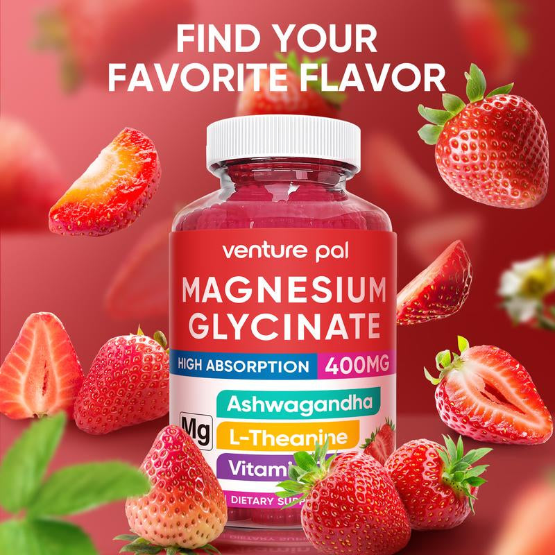 Venture Pal Magnesium Glycinate Gummies 400Mg with Ashwagandha L-Theanine & Coq10 Sugar-Free Vegan 60-Day Supply for Calm Mood & Sleep Healthcare Dietary Fitness Edible Vitamin Inositol Magnesium Complex Magnesium