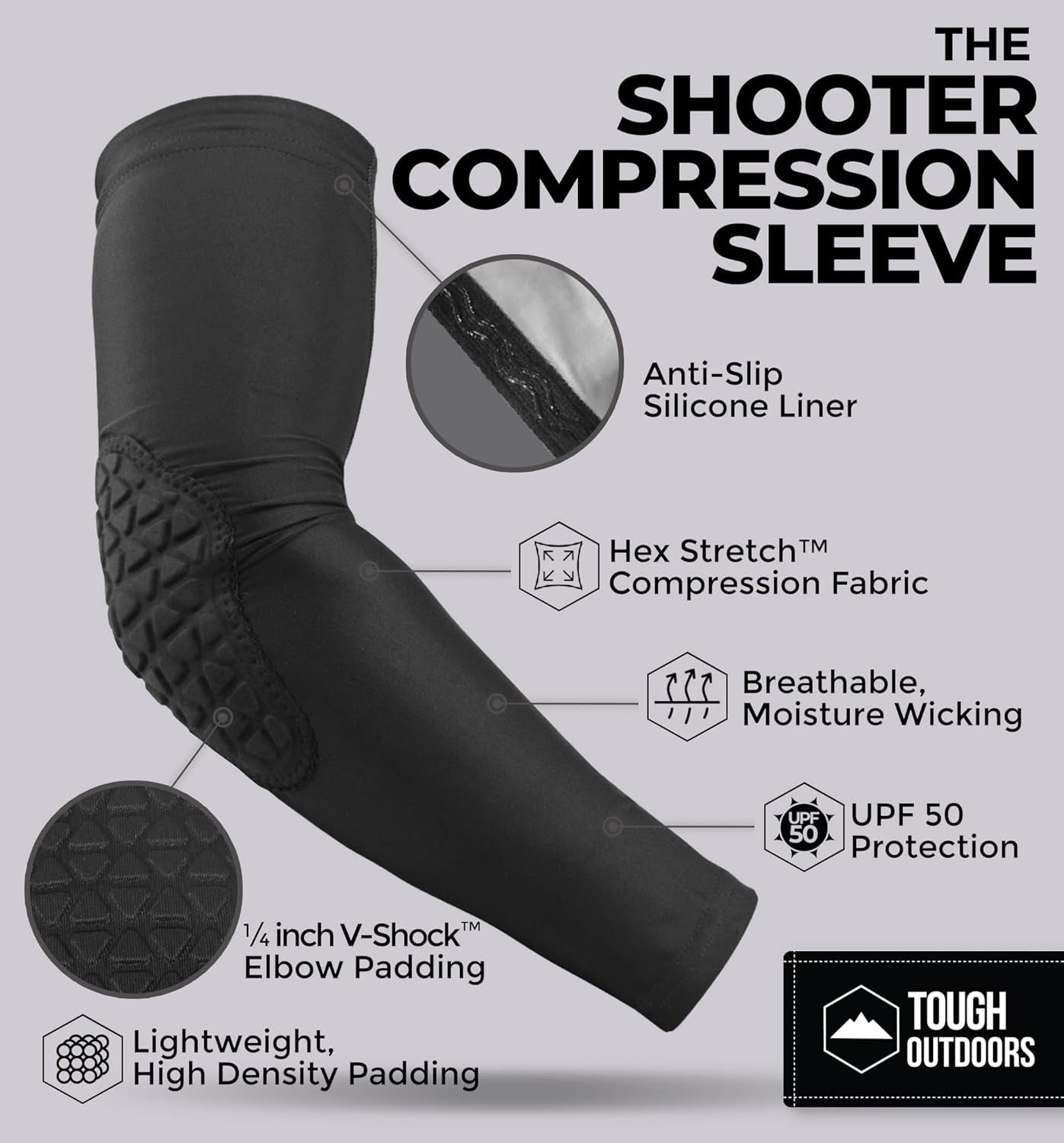 Tough Outdoors Padded Arm Sleeve - Padded Elbow Sleeve, Basketball Arm Sleeve - Volleyball Elbow Sleeve, Football Arm Pad
