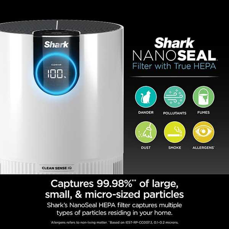 Shark HP102 Air Purifier with True HEPA Filter, 100M³ Capacity, Digital Display, Compact Design, Pure Air Microforce Technology, Clean Sense IQ, Allergen Relief