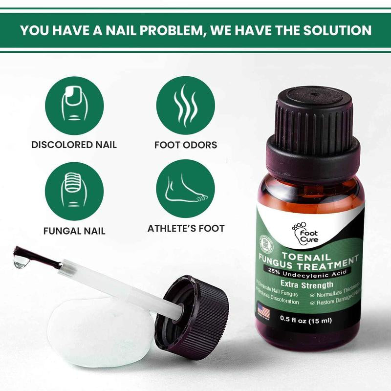 Foot Cure Extra Strength Toenail Fungus Treatment – 25% Undecylenic Acid Antifungal Nail Repair for Yellow, Thick & Ingrown Nails – Softens Damaged Nails on Fingers & Toes – 15Ml