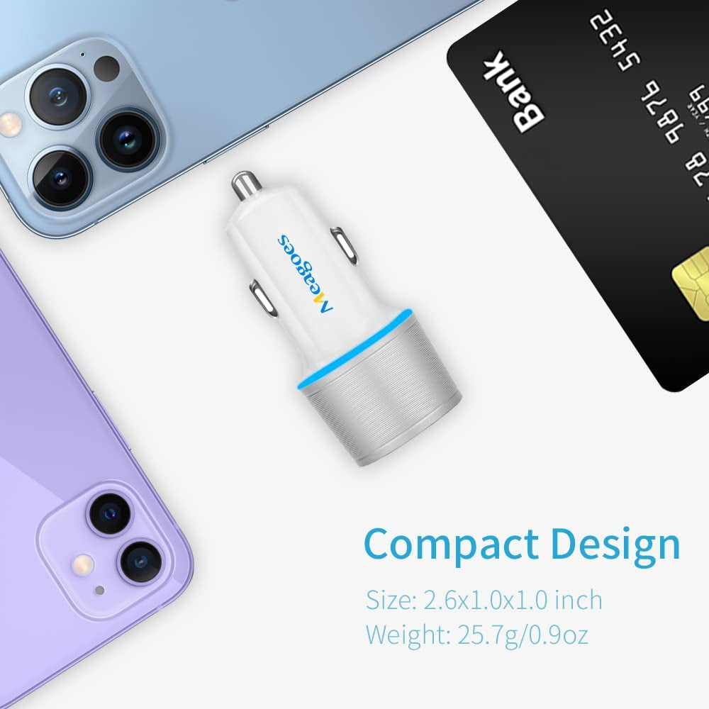 Fast USB C Car Charger, Meagoes 20W PD Rapid Charging Adapter Compatible for Apple Iphone 14 Pro Max/14 Pro/14 Plus/14/13/12/Mini/11/Xs/Xr/X/8 Plus/Se 3-3.3Ft Mfi Certified Type C to Lightning Cable