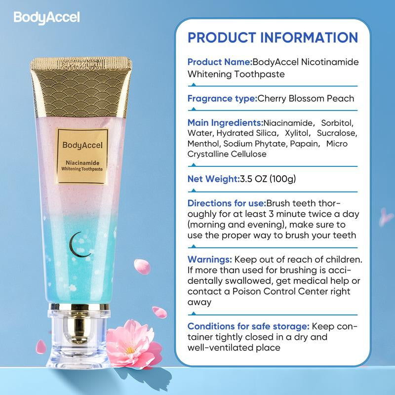 【N】Bodyaccel Niacinamide Whitening Toothpaste ,Cleaning Your Teeth and Making You Shine,For Adults,Flouride Free.