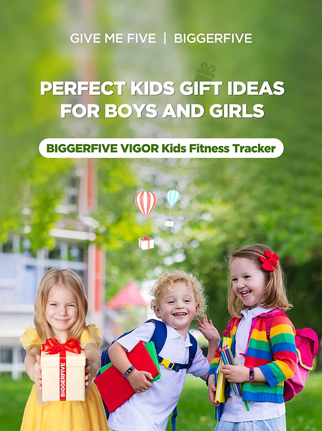 BIGGERFIVE Vigor Kids Fitness Tracker for Girls & Boys Ages 5-15, Kids Watch with IP68 Waterproof, Pedometer, Activity Tracker with Heart Rate & Sleep Monitor, Calorie & Step Counter Watch