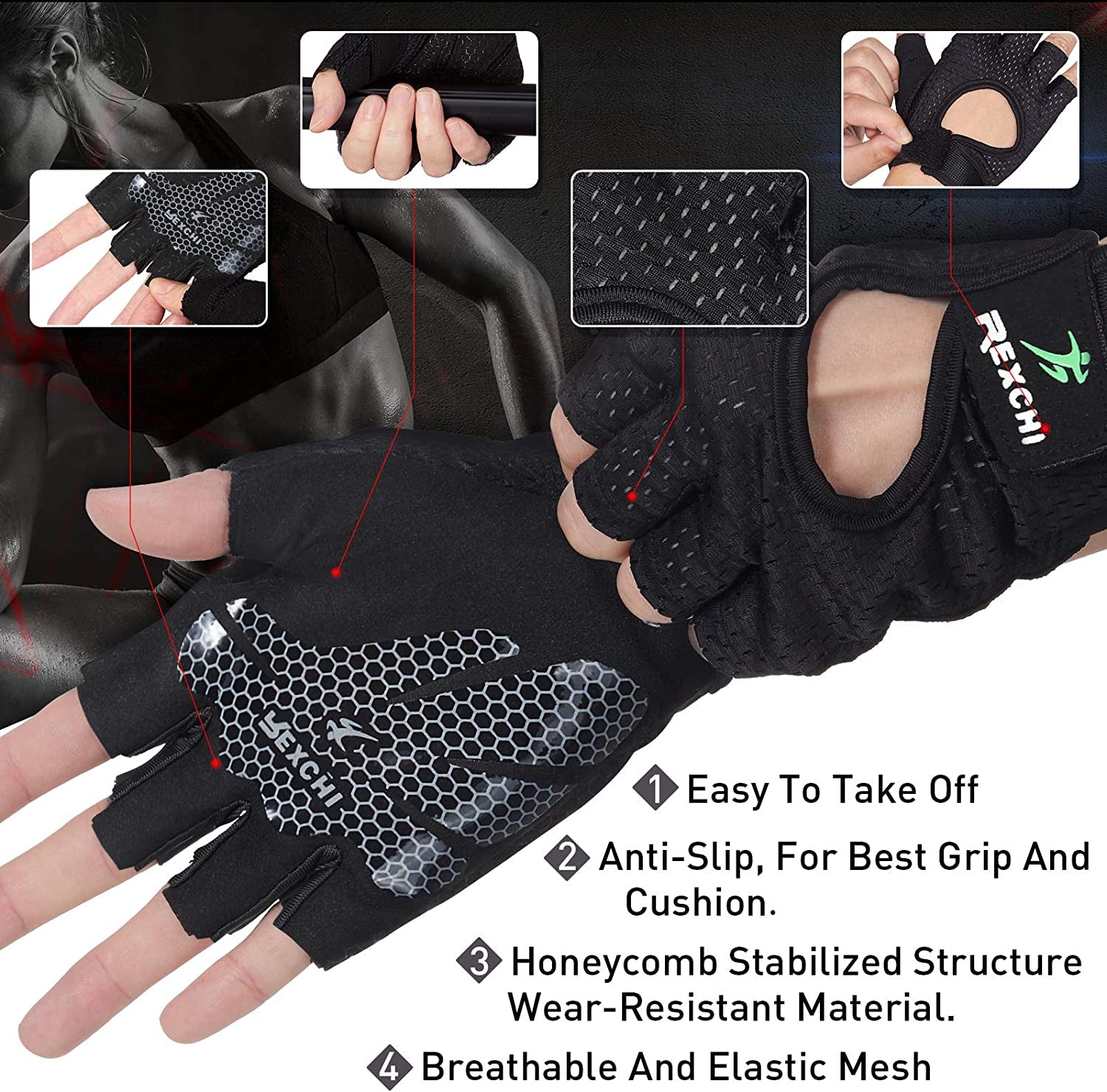 Geyoga 2 Pairs Workout Gloves Adjustable Weight Lifting Gym Exercise Training Breathable Workout Gloves with Full Palm Protection for Men and Women Fitness, Biking, Pull Up, Cycling