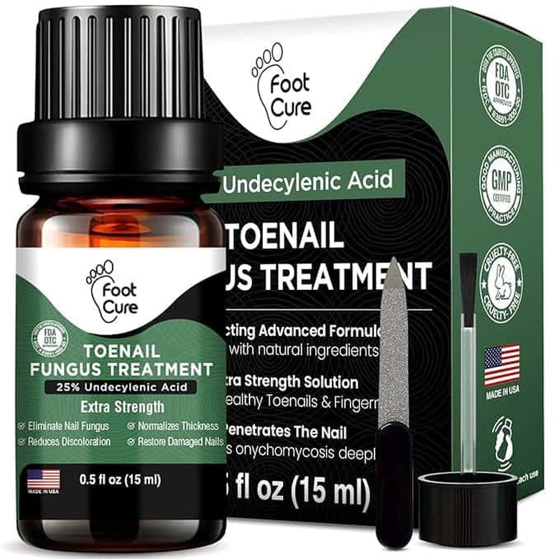 Foot Cure Extra Strength Toenail Fungus Treatment – 25% Undecylenic Acid Antifungal Nail Repair for Yellow, Thick & Ingrown Nails – Softens Damaged Nails on Fingers & Toes – 15Ml