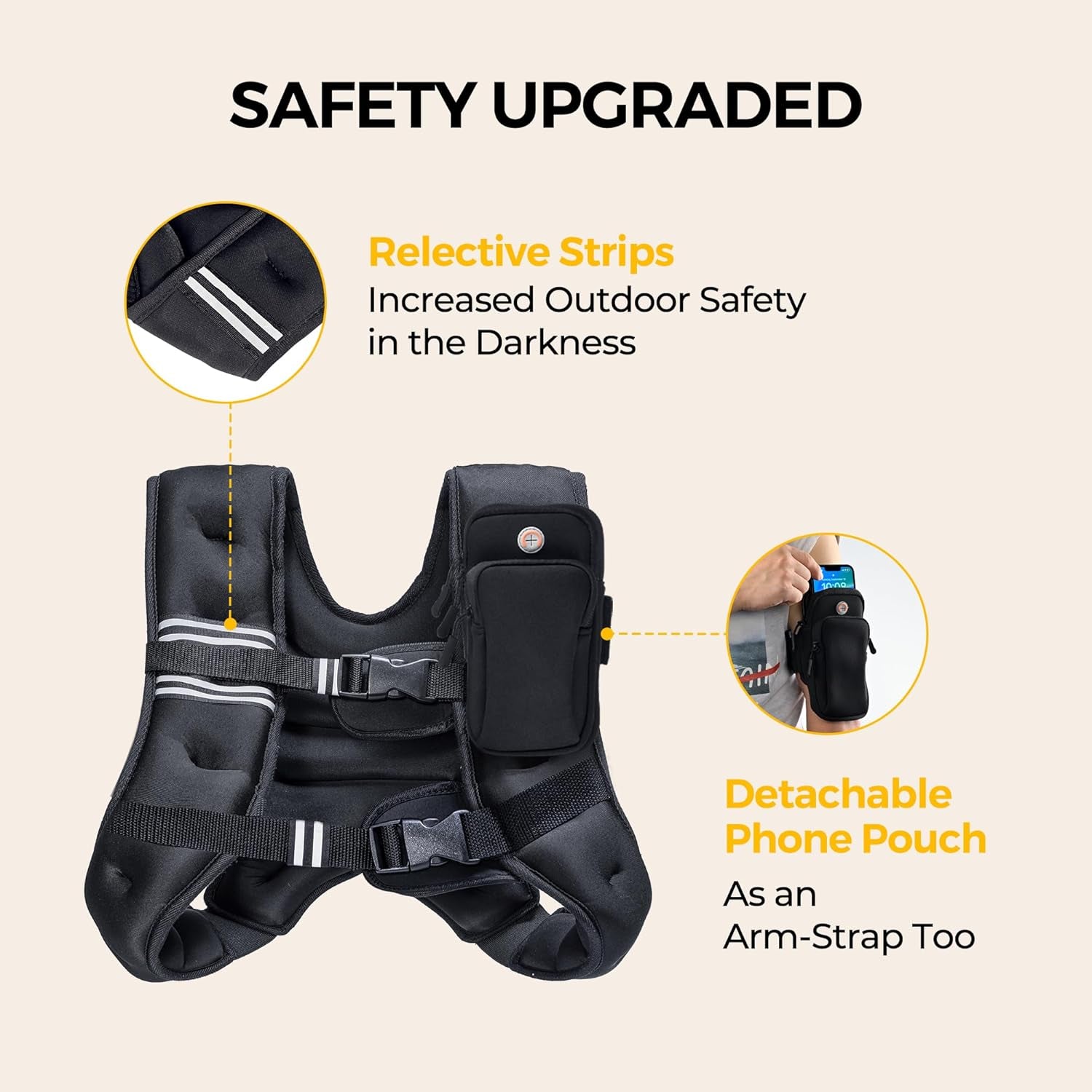 PACEARTH Weighted Vest,4Lb/6Lb/10Lb/12Lb/16Lb/20Lb/25Lb/30Lb Weight Vest with Reflective Stripe, Body Weight Vests Adjustable for Men, Women Workout, Strength Training, Running, Walking, Jogging