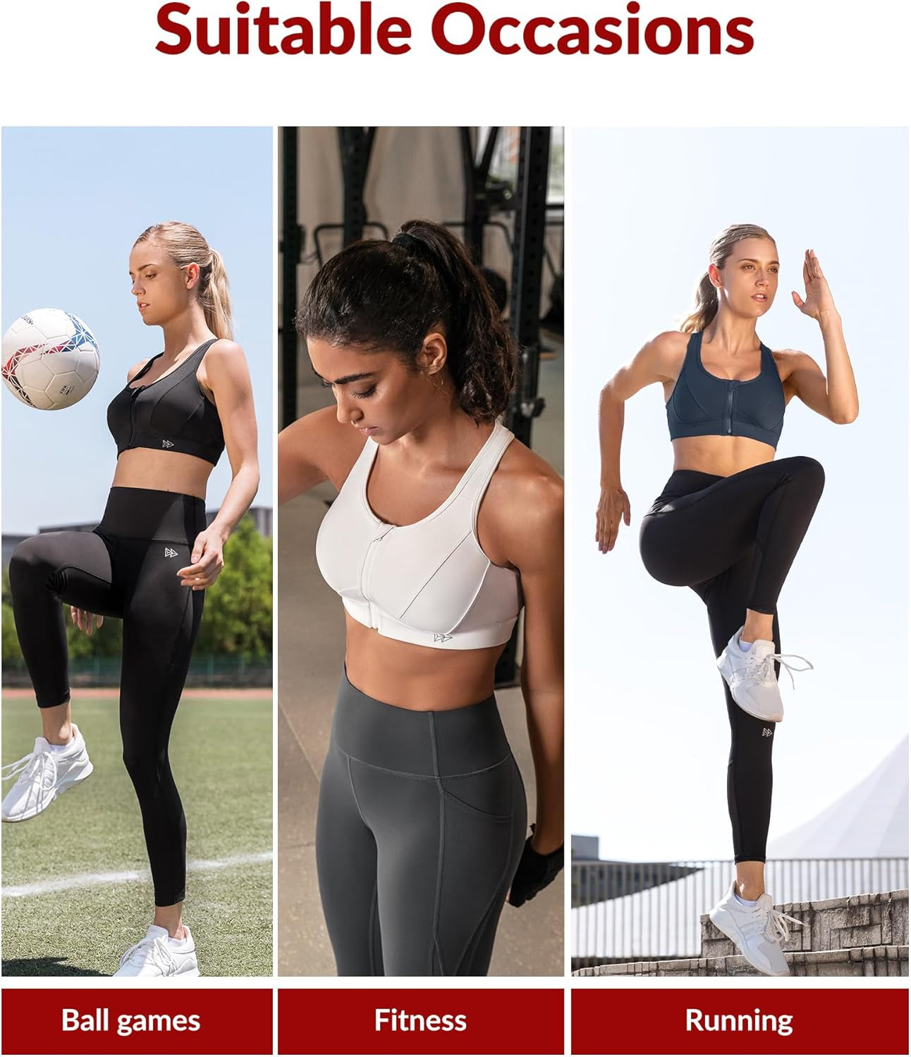 Yvette Zip Front Sports Bra - High Impact Sports Bras for Women plus Size Workout Fitness Running