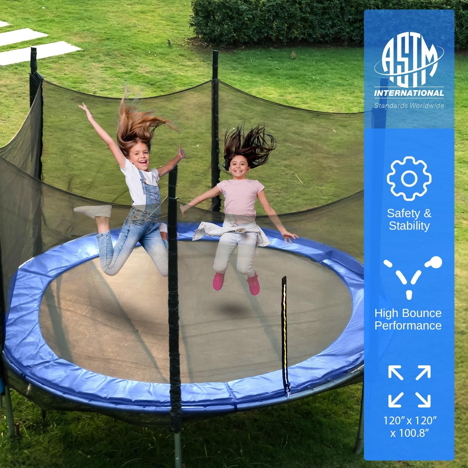 Serenelife 8FT 10FT 12FT 14FT Outdoor Trampoline for Kids and Adults – ASTM Certified Heavy-Duty Backyard Trampoline with Safety Poles, Net Enclosure, and Stable Anti-Rust Frame